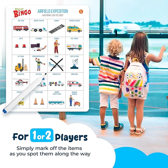 WELL BALANCED Airplane Games - Airplane Bingo Travel Essentials Kids Activities 3-8 Year Old, Must Haves