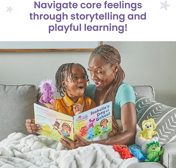 hand2mind Feelings Family Introductory Storybook and Plush Set, Toddler Emotions Book, Social Emotional Learning Activities, Play Therapy Toys, Preschool Books 3-5, Calm Down Corner Supplies