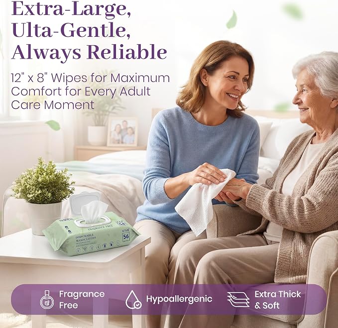 XL Adult Wipes for Elderly - 224 Count Body Wipes for Adults Bathing No Rinse, 12" x 8" Disposable Incontinence Washcloths, Fragrance Free, Sensitive Skin, Aloe & Vitamin E, Hypoallergenic ProHeal