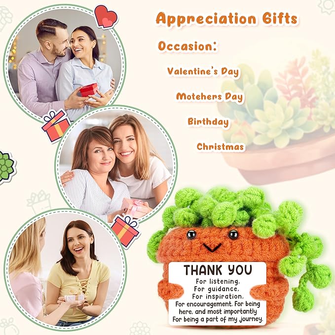 Cute Appreciation Gifts for Women, Thank You Farewell Grateful Gift for Female Friends Teacher Coworkers Boss Lady Mom, Handmade Crochet Thanks Thanksgiving Present for Woman