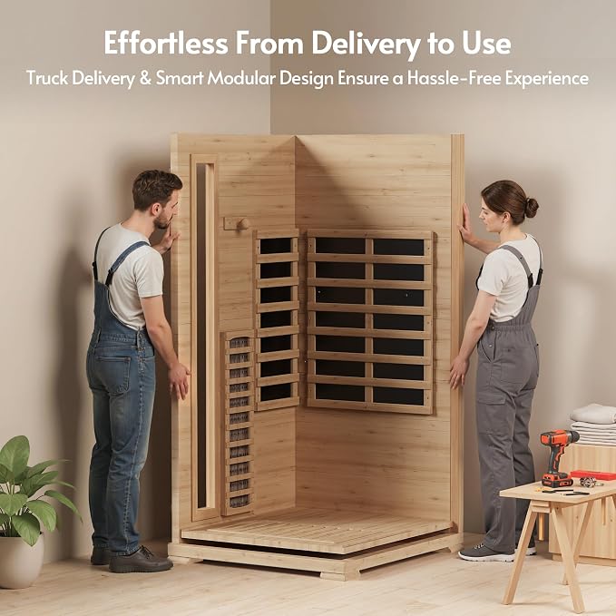 Infrared Sauna at Home 1-2 Person with 7 Color Full Spectrum, Low EMF 1745W Fast Heating Canadian Hemlock Wood Sauna, Indoor Dry Sauna with Music Speakers for Home, Gym (3Lx3.3Wx6.3H Ft)