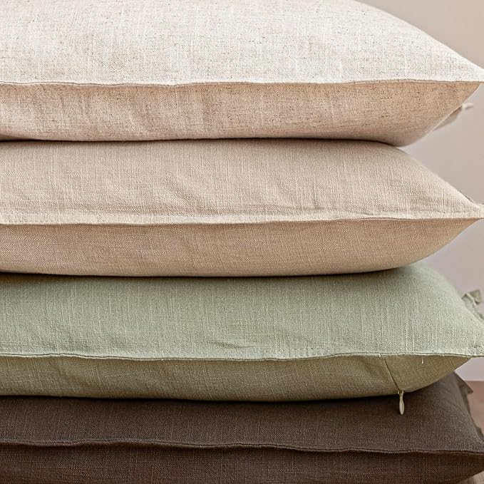 Foindtower Pack of 2, Decorative Linen Solid Throw Pillow Covers Accent Soft Cushion Case Farmhouse Boho Pillowcase for Couch Sofa Chair Bedroom Living Room Home Decor 18 x 18 Inch Light Sage Green