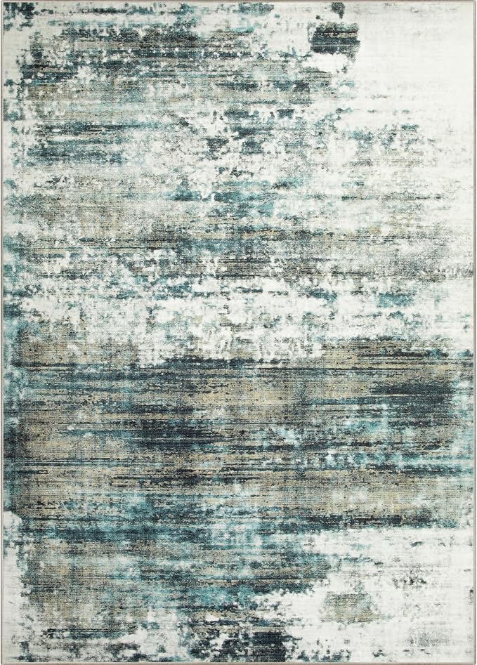 9x12 Area Rugs Washable Rug: Modern Abstract Living Room Rug Soft Anti-Skid Thin Carpet Indoor Floor Non-Shedding Carpets for Bedroom Dining Room Farmhouse Nursery Home Office Green Multi