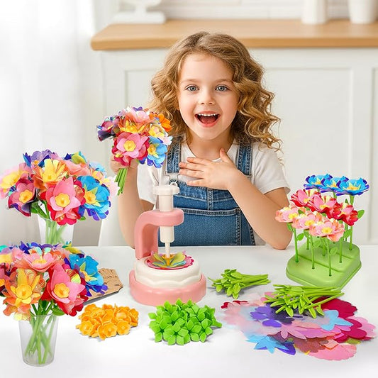 Aboofx Flower Making Craft Kit for Kids Age 3 4 5 6 7 8, Educational DIY Flower Craft Kits for Preschool Girls, Art and Crafts Activity Fabric Flower Bouquets Toys Gifts for Girls Birthday Christmas