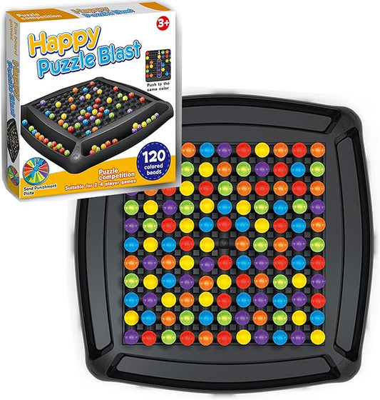Happy Puzzle Blast Board Game, 2-4 Players, 120 Colored Beads, Creative Pattern Making Game for Family