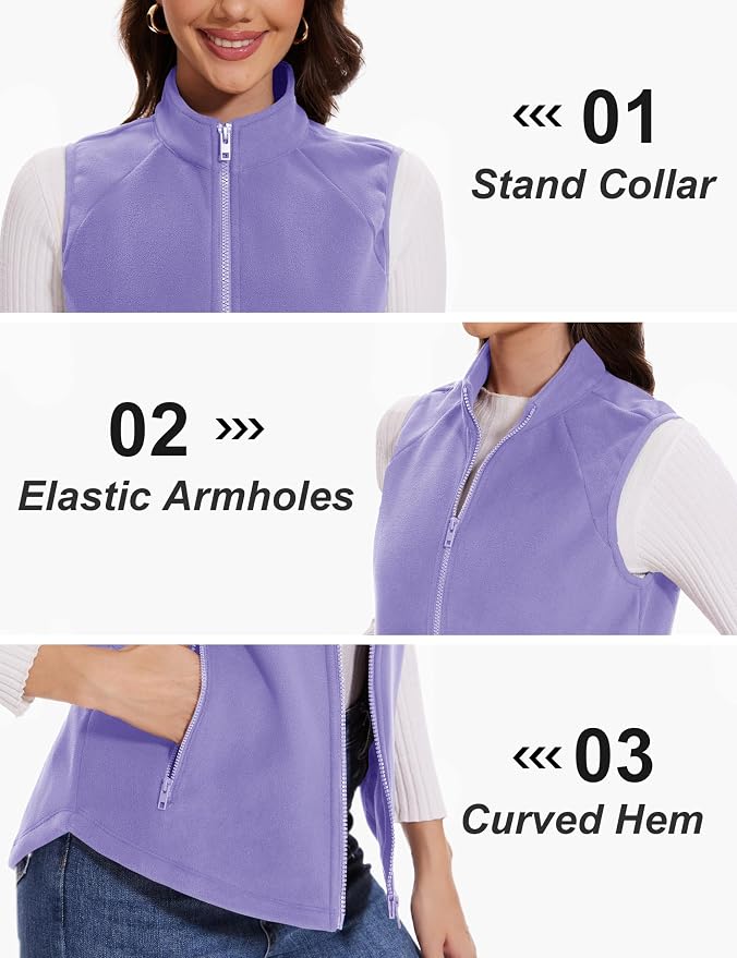MAGCOMSEN Women's Fleece Vest with Zipper Pockets Zip Up Sleeveless Jackets Lightweight Soft Warm Polar Vest Outerwear