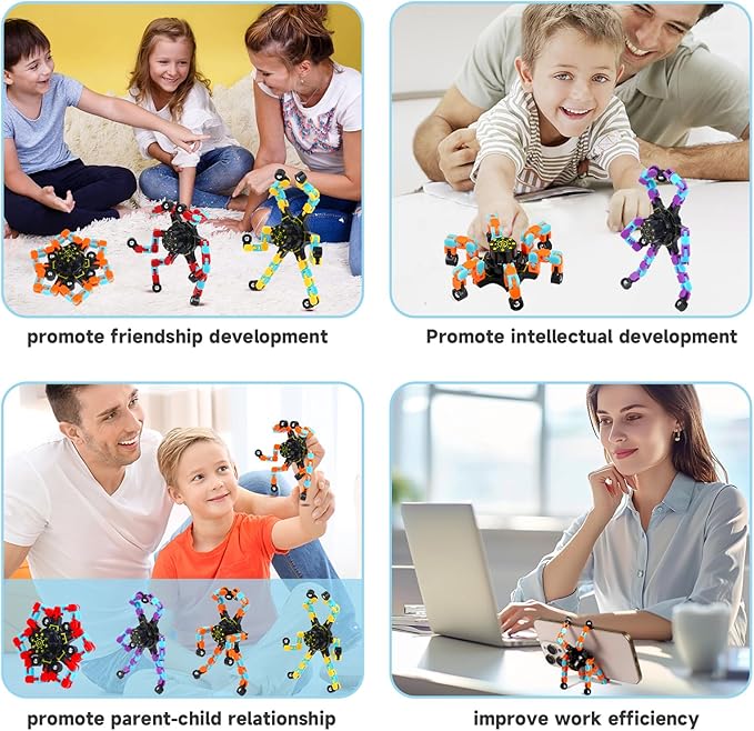 4 Pcs Fidget Toys Transformable Fidget Spinners Autism ADHD Anxiety Stress Relief Sensory Toys for Kids and Adults Deformable Robot Spinner Fingertip Gyros for Party Favors Classroom Prizes (GlowMix)