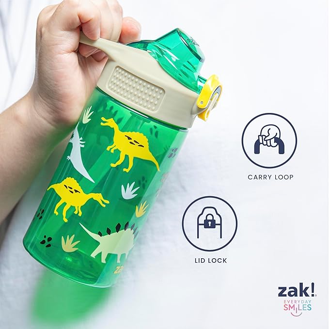 Zak Designs Sage Kids Water Bottle For School or Travel, 16oz Durable Plastic Water Bottle With Straw, Handle, and Leak-Proof, Pop-Up Spout Cover, 2-Pack Set (Berry and Bows)