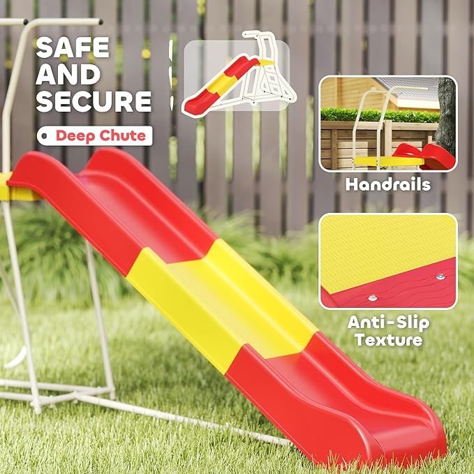 Qaba 6ft Slide for Kids, Metal Freestanding Playground Equipment with Climbing Ladder, Platform for Backyard, Outdoor, Indoor, Gift for Boys, Girls, Ages 3-8, Red
