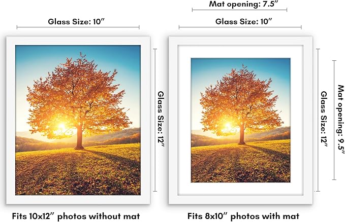 Americanflat 10x12 Picture Frame - Matted to 8x10 - Engineered Wood - White | Shatter-resistant glass, hangs vertical or horizontal, sawtooth hangers included, use with or without mat