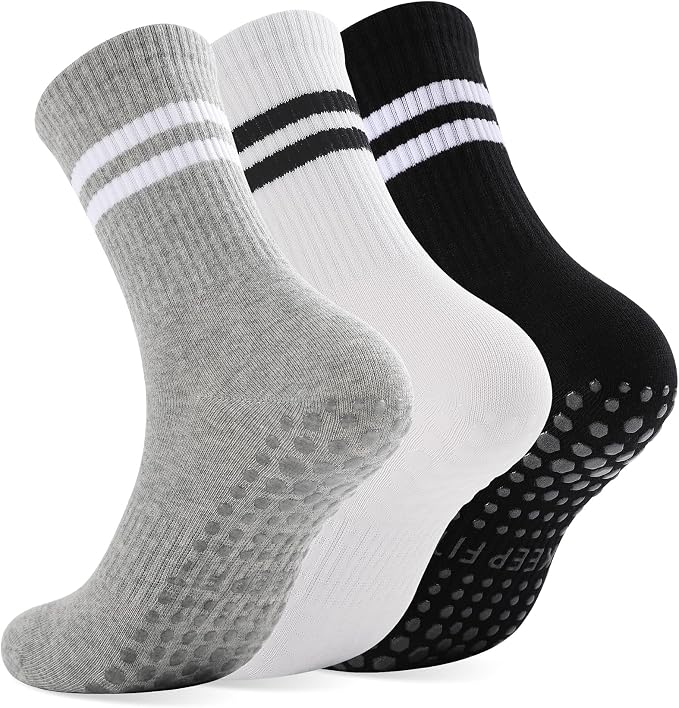 loudashuaiqi Grip Pilates Socks Non Slip Athletic Yoga Socks with Grips for Women Grippy socks for Hospital Workout Barre