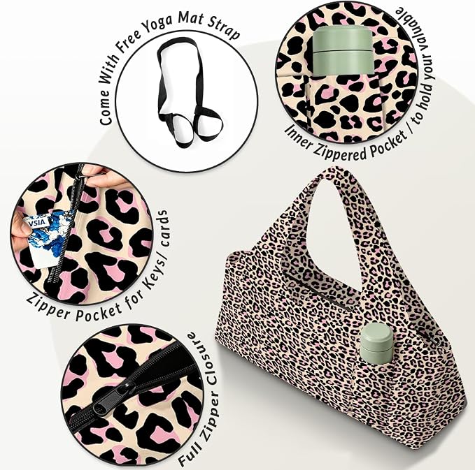 Women's Yoga Bag with Yoga Mat Carrier - Large Mat Pocket Fitness Tote for Pilates, Gym, Travel, Office & Beach
