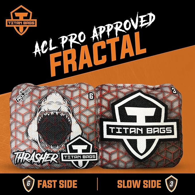 Titan Bags Thrasher Cornhole Bags - 6"x6" ACL PRO Approved Tournament-Grade, Durable Dual-Sided for Precision Shots, All-Weather Power Grip Pellets for Indoor & Outdoor Tossing - Set of 4