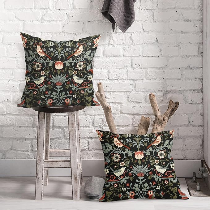 Chinoiserie Floral Bird Colorful Pillow Covers 20X20 in Set of 2 Orange Sage Green Pimpernel Flower Throw Pillow Cases Vintage Art Pillow Covers Modern Home Decor for Couch Patio Sofa Porch