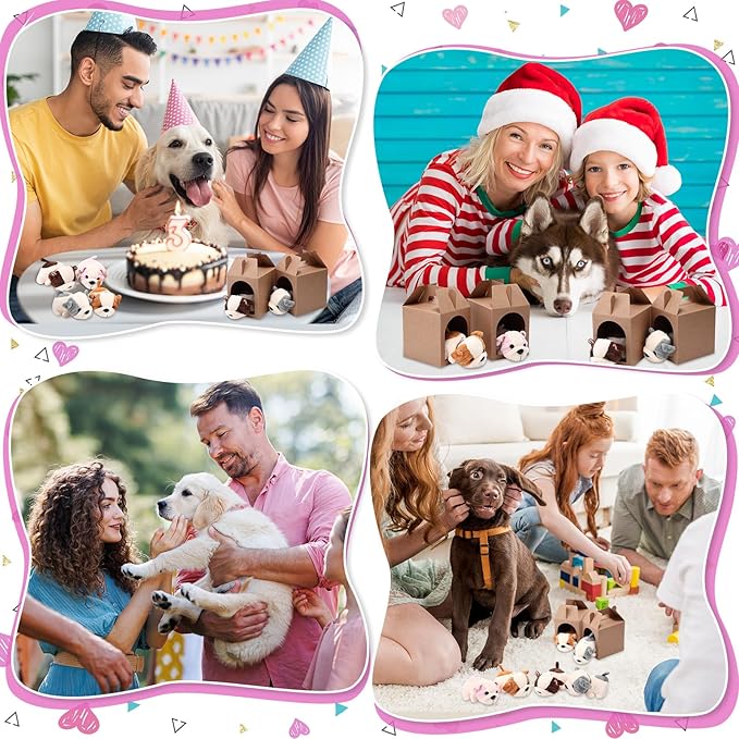 84 Pcs Adopt a Pet Party Favors 24 Mini Plush Stuffed Animals 10 White Plastic Fence 24 Paper Gift Boxes 24 Adoption Cards with Mini Chalkboard and Artificial Lawn(Shar Pei)