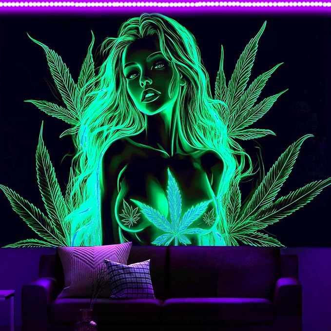 Bcsewcg Blacklight Tapestry, Women Sexy Green Blacklight Art - UV Glow in the Dark Hot Girl Poster for Adults Bedroom Dorm Wall Decor