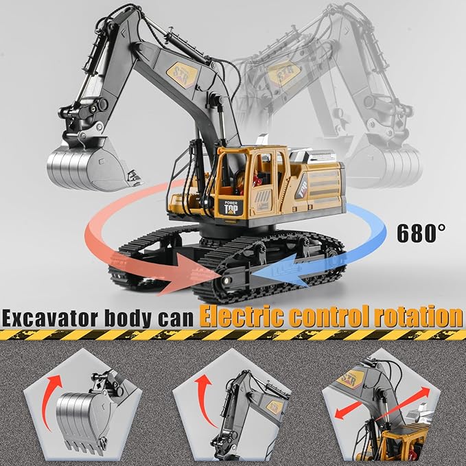 Remote Control Excavator Toys for Boys,14 Channel 1:14 RC Digger Construction Toys Tractor,Simulated Smoke, Sound, Lighting, Metal Digging Head, for Boys 6 7 8 9 10 11 12