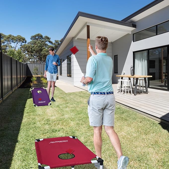Portable Cornhole Set PVC Framed Corn Holes Outdoor Game Set with 2 Cornhole Boards, 8 Cornhole Bean Bags and Carrying Case, Camping Games Indoor Outdoor for Adults, Travel Camping Accessory