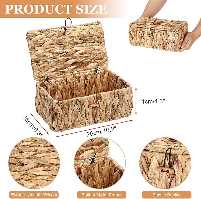 Sumnacon Woven Tampon Holder for Bathroom, Wicker Water Hyacinth Feminine Product Organizer with Lid, Farmhouse Rustic Tampon and Pad Organizer, Woven Storage Baskets Bin for Counter Toilet Tank