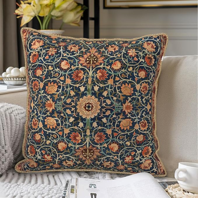 KSLIDS Vintage Floral Soft Velvet Pillow Covers 20x20 Inch Set of 2 | Burnt Orange Navy Flowers Plant Decorative Throw Pillow Covers Pillow Case For Sofa Couch Living Room Home Decor