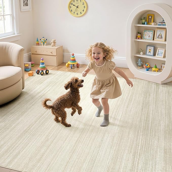UERMEI 8x10 Washable Area Rug - Neutral Modern Abstract Living Room Rugs, Non-Slip Soft Large Indoor Floor Carpet for Bedroom Home Office & Under Dining Table Decor, Brown/Beige