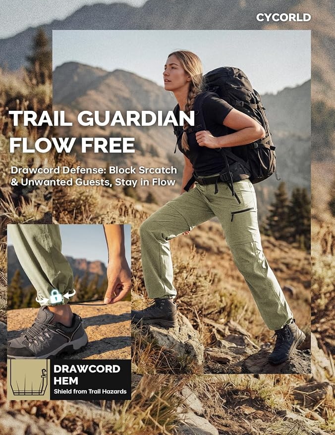 Cycorld Women's-Hiking-Pants-Convertible Quick-Dry-Stretch-Lightweight Zip-Off Outdoor Pants with 5 Deep Pockets