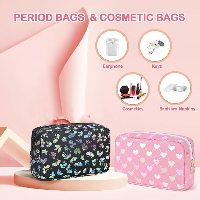 Likesing Tampon Holder for Purse, PU Period Bag Sanitary Napkin Storage Bag for Girls Womens, Portable Feminine Emergency Pad Tampon Period Pouch Sanitary Bags(Love Pink)