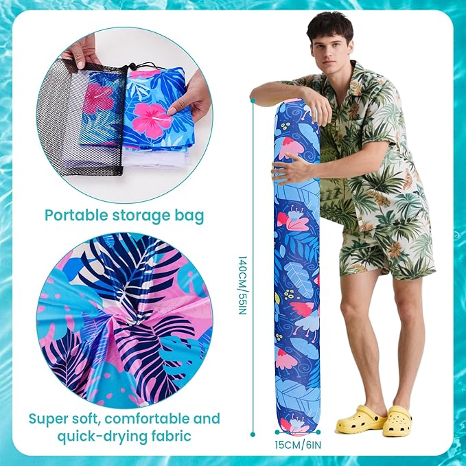 Inflatable Swimming Pool Noodle, 2 Pack Soft Fabric Quick Drying Covered Large Pool Floats Noodles, Premium Buoyancy Swim PoolFloats with Portable Storage Bag for Pool Party Toy