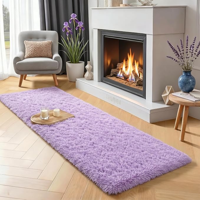 PAGISOFE Fluffy Purple Rug 2' x 6' Shaggy Runner Rugs for Bedroom Living Room, Furry Rugs for Bedroom Princess, Bedside Rug Nursery Christmas Decor Shag Carpet for Kids Teen's Room Decor Aesthetic