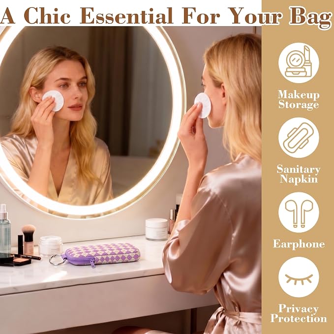 2 Pack Portable Tampon Holder Zippered Pouch with Snap Hook, Waterproof Travel-Friendly Discreet Period Bag, Feminine Products Organizer for Women Purse (Diamond（Purple+Blue)