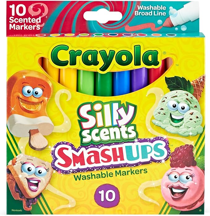 Crayola Silly Scents Slim Scented Washable Markers, Broad Point, Assorted Colors, Pack of 10 Markers, Mint,Red