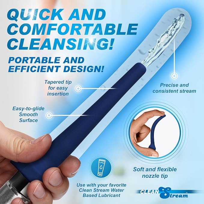 Cleanstream Flex Tip Cleansing Enema Bulb, Holds 250 ml or 8 fl oz, Reusable Enema Vaginal Cleaner Kit for Men and Women, Flex-Tip, One-Hand, Blue