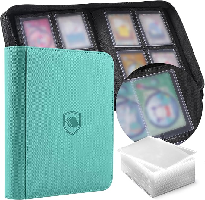 Toploader Binder, Holds 160 Toploaders, 100 Toploaders INCLUDED, 4-Pocket PU Cover Top Loader Binder for 3" x 4" Rigid Toploader, Ringless Double-Sided Toploader Card Binder for TCG, Sport Cards