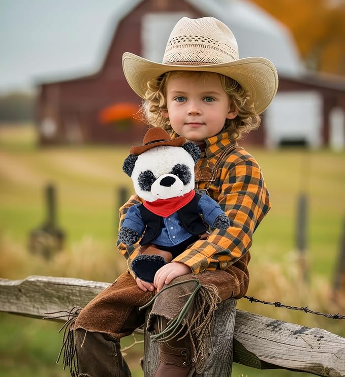DolliBu Cowboy Stuffed Animal Dress Up Set - Western-Themed Outfit with Hat, Jeans, Vested Shirt, Bandana Cowboy Costume - Pretend Play Clothes for Teddy Bears - Large for 8 to 10 Inch Plush Toys