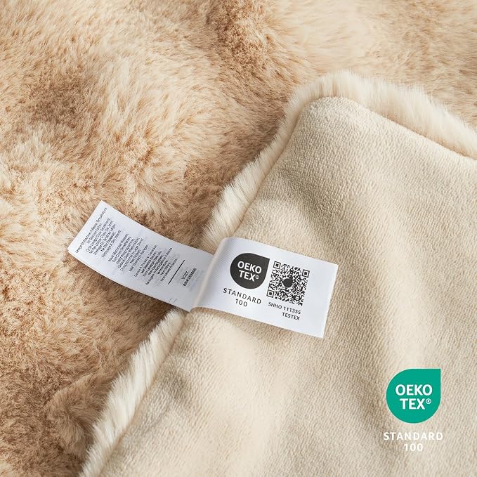 Cozy Bliss Faux Fur Throw Blanket for Couch, Bubble Plush Blanket King Size, Fuzzy Soft & Thick Blanket for Bed Sofa Living Room, 108x90 Inches Beige