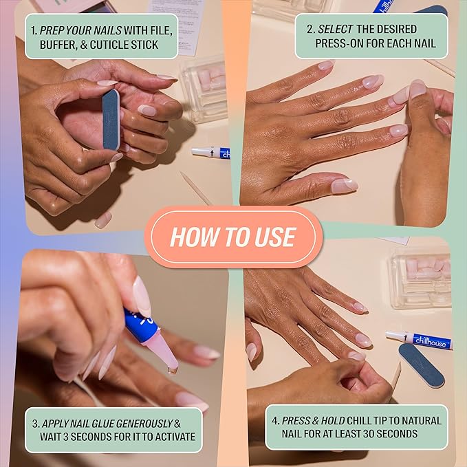 Chillhouse - Chill Tips, Press on Nails Kit - Born Day (Almond) - 30 Nail Shapes & Sizes - Up to 2 Weeks of Wear - Customizable Fit - Reusable - Latina Founded & Women Owned - Beauty & Self Care