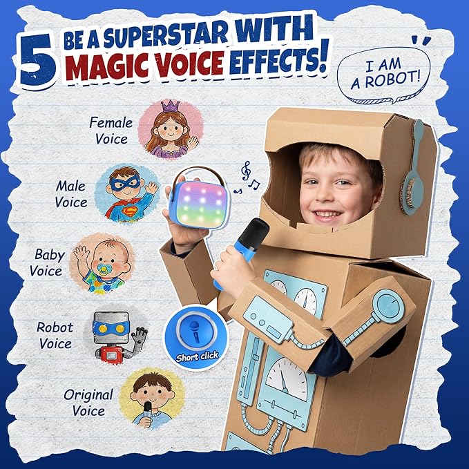 Mini Karaoke Machine for Kids Adults, Portable Bluetooth Speaker with 2 Wireless Microphones, Birthday Gifts Toys for Girls Boys Ages 3, 4, 5, 6, 7, 8, 9,10,11,12+ Years Old Toddler (Royal-Blue)
