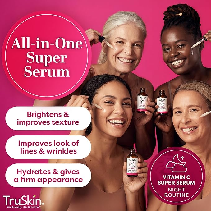 TruSkin Vitamin C Super Serum for Face - Five Skin Benefits in One Serum with Vitamin C, Retinol, Niacinamide, Hyaluronic Acid & Squalane - Brighten, Firm & Smooth the Look of Skin, 2 Fl Oz