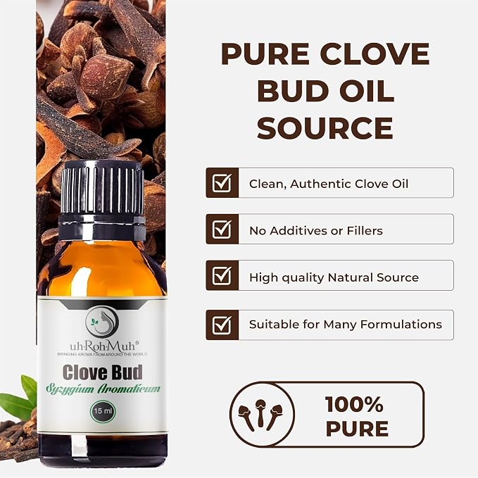 Clove Bud Essential Oil - Steam Distilled 100% Pure Eugenia Caryophyllus Clove Oil for Diffuser, Aromatherapy, Massage, DIY Skincare Hair Care, Warm Spicy Fragrance Natural - Indonesia - 15 ml