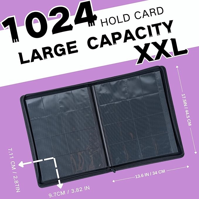 1000+ Pockets Trading Card Binder, 16-Pocket Card Ablum Compatible with MTG,Sports Cards & Other Standard Size Trading Cards (Light Purple)