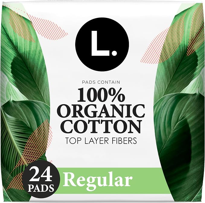 Ultra Thin Pads for Women, Organic Cotton Top Layer, Regular Absorbency, Menstrual Pads with Wings, Made Without Synthetic Pesticides and Fragrances, 24 Count
