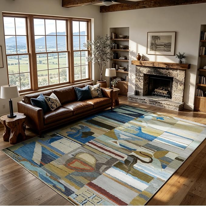 Washable Rugs 8x10 Area Rugs for Living Room,Bedroom,Dining Room-Modern Abstract Rugs with Non Slip Backing,Large Soft Carpet for High-Traffic Areas Nursery Farmhouse Home Office Decor