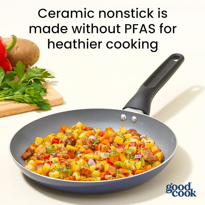 GoodCook Basics Fry Pan Ceramic Nonstick Aluminum Construction for Even Heating Non-Toxic PTFE & PFOA Free, 9.5-Inch, Blue