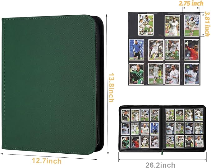 Trading Card Binder 12 Pocket, GERMUN PU Cover Card Binder for 720 Cards, Premium Trading Card Holder Folders, Double Sided Pocket Card Album for MTG, TCG (Dark Green)