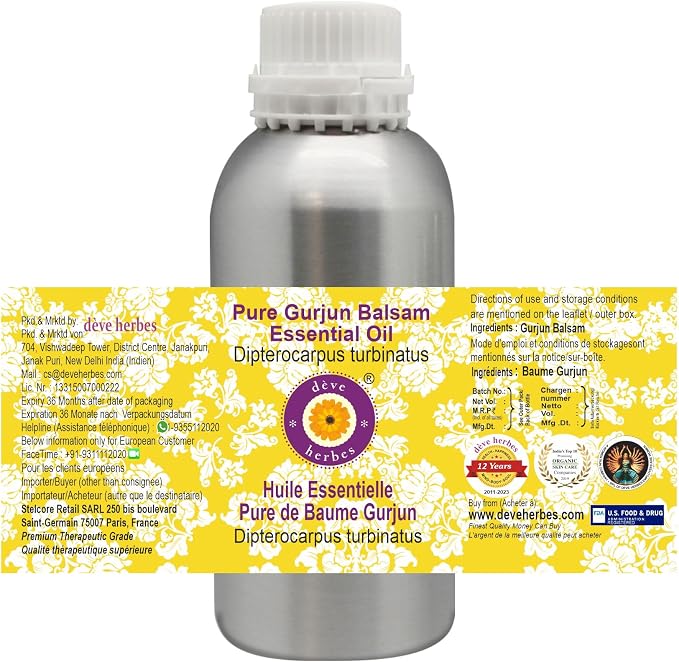 Deve Herbes Pure Gurjun Balsam Essential Oil (Dipterocarpus turbinatus) Steam Distilled 1250ml (42 oz)