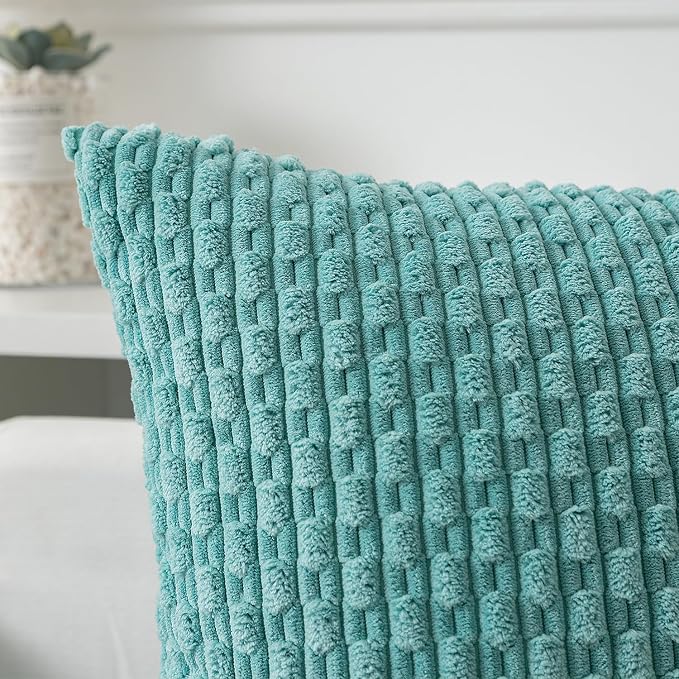 Kevin Textile Soft Corduroy 14"x36" Lumbar Pillow Cover 1 Pack, Aqua Green | Boho Stripe Plush Corduroy Decorative Oblong Cushion Cover Modern Farmhouse Home Decor for Sofa Couch Bed Chair