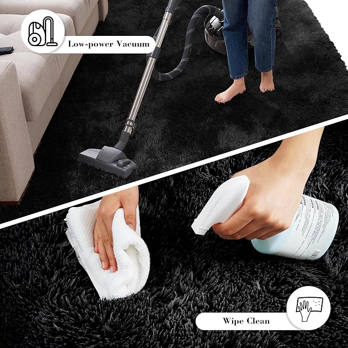 yongyangjuxin Fluffy Rug Shag Area Rug, Black 6x9 Area Rugs for Living Room, Large Shag Area Rugs for Bedroom Room Home Decor, Upgrade Anti-Skid Rectangular Fuzzy Rugs