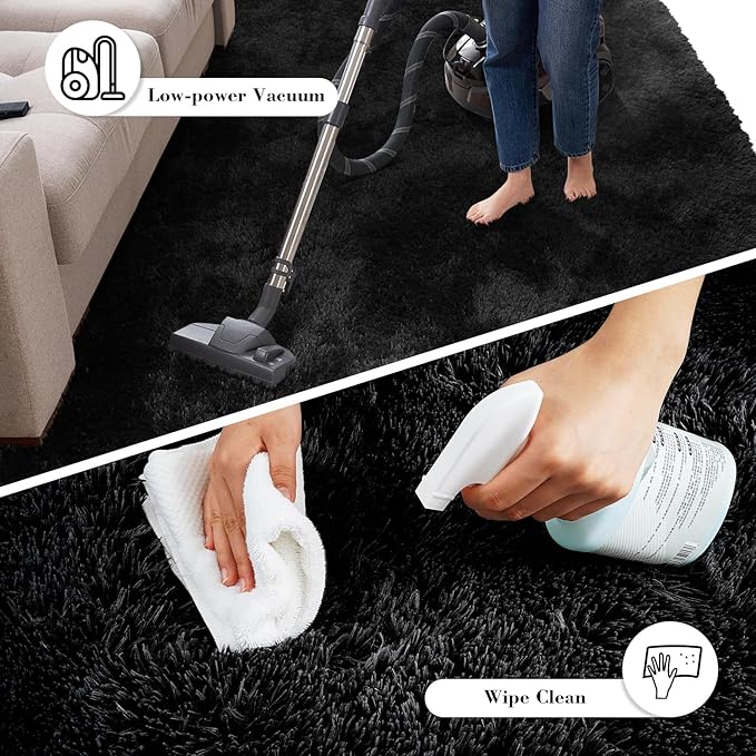 Fluffy Rug Shag Area Rug, Black 2x4 Area Rugs for Bedroom, Small Bedside Rug, Soft Fluffy Shag Entryway Throw Rugs for Living Room Bedroom Room Home Decor