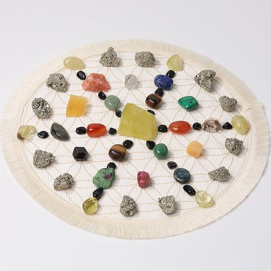 38 Pcs Crystals and Healing Stones. 65 oz Healing Crystal Set for Meditation, Crystal Collection, Decor. Oletiacisi Crystal Abundance Set. Sacred Geometric mat Help Setup a Crystal Grid