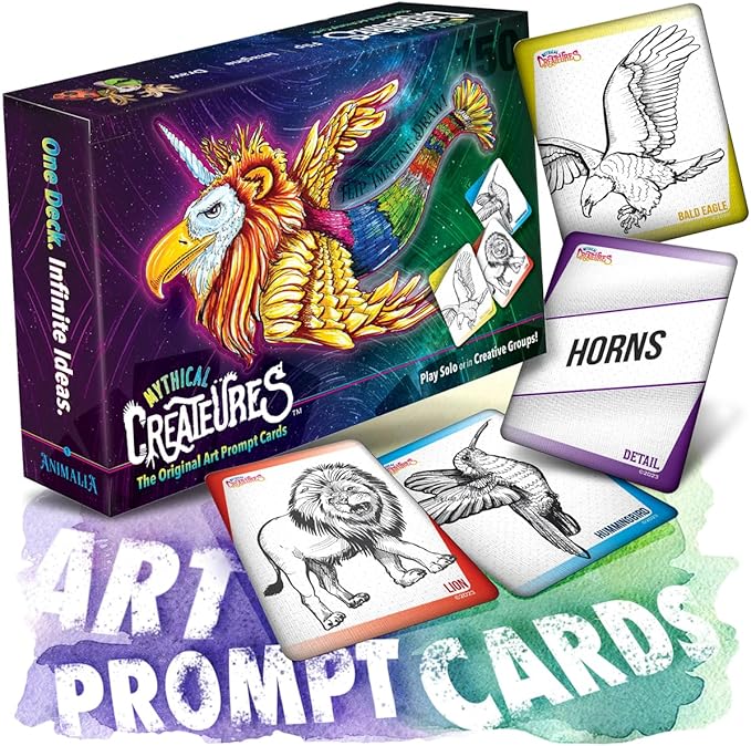 Mythical Creatures Drawing Art Prompts for Kids to Sketch Funny Animals Together! 150 Prompt Cards, Millions of Weird Ideas. Creative Games for Tweens, Teachers, Teens, Family Fun Artsy Imaginations!